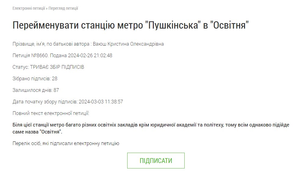 Скріншот: petition.city.kharkov.ua