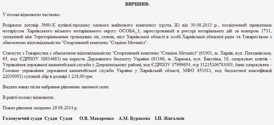 Резолютивная часть решения суда. Скриншот сайта reyestr.court.gov.ua