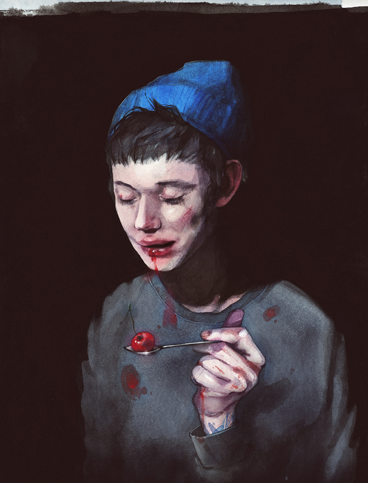 Dima Rebus, Self-portrait with a cherry, 2012