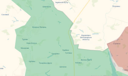 Козача Лопань — це прикордонний населений пункт у Дергачівській громаді. Фото: Скриншот мапи DeepState