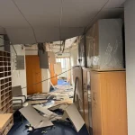 Російськими обстрілами у Києві пошкодило будівлю представництва Європейського Союзу, 28 серпня 2025. Фото: Андрій Сибіга/«X»