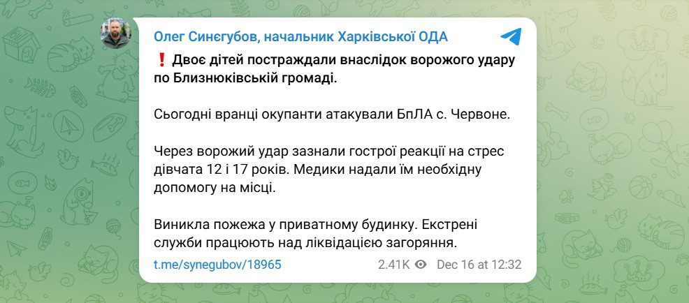 Допис Олега Синєгубова