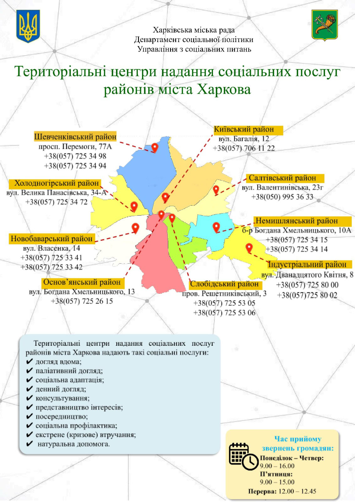 Контакти терцентрів надання соцпослуг у Харкові