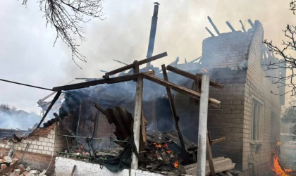 Пошкоджений від обстрілу будинок у Балаклії на Харківщині, 24 квітня 2026