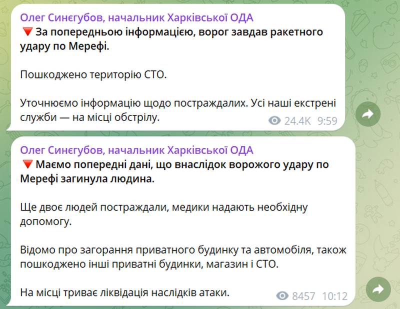 Скриншот дописів Олега Синєгубова