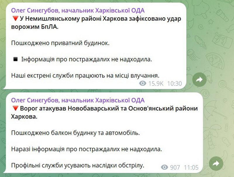 Скриншот дописів Олега Синєгубова