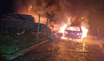 Пожежа після обстрілу в Богодухові на Харківщині, 25 червня 2026