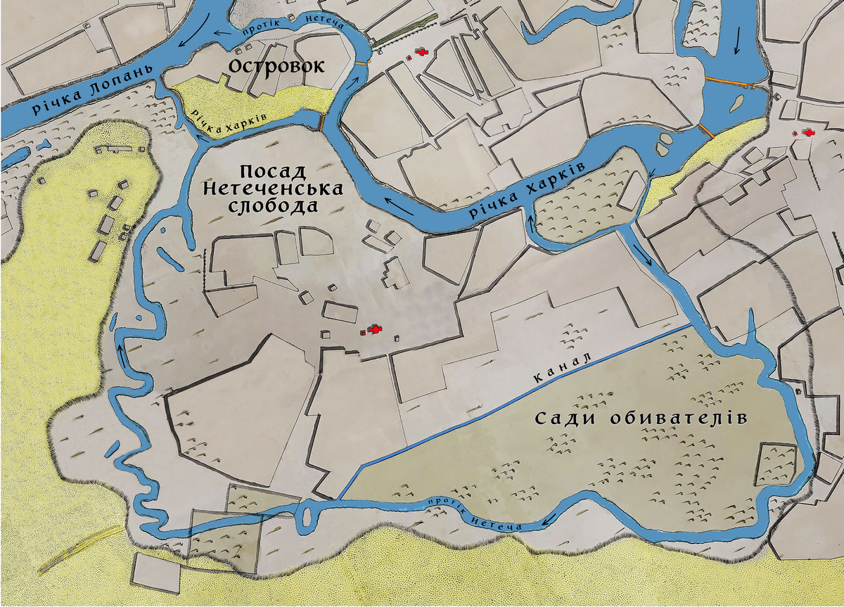 Частина мапи Харкова 1742 року