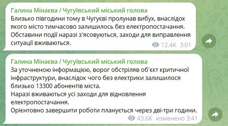 Скриншот дописів Галини Мінаєвої