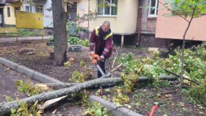 Коммунальник усуває наслідки негоди в Харкові